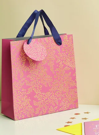 Gold Leaves Pink Medium Bag