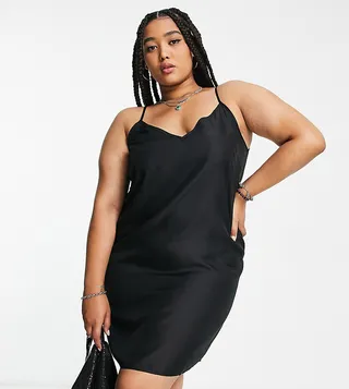 ASOS DESIGN Curve v neck mini slip dress in black