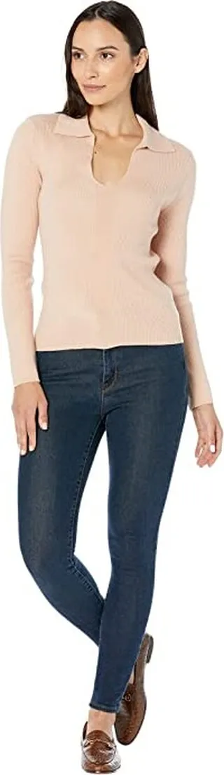 Calvin Klein Rib V-Neck with Collar (Blush) Women's Clothing