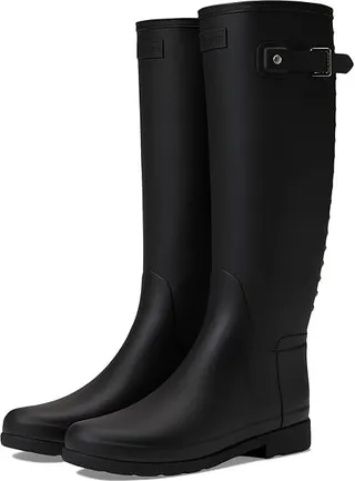 Hunter Refined Tall Studded Back Strap Boot (Black) Women's Rain Boots