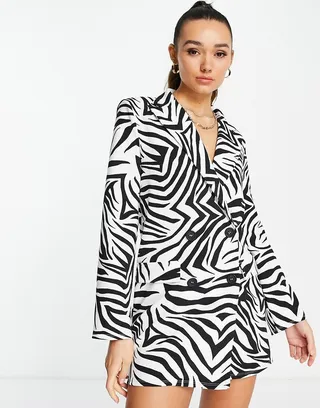 ASOS DESIGN oversized boxy blazer dress in mono zebra print