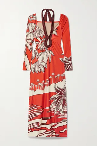 Johanna Ortiz - Fuerza Espiritual Cutout Printed Stretch-jersey Midi Dress - Red