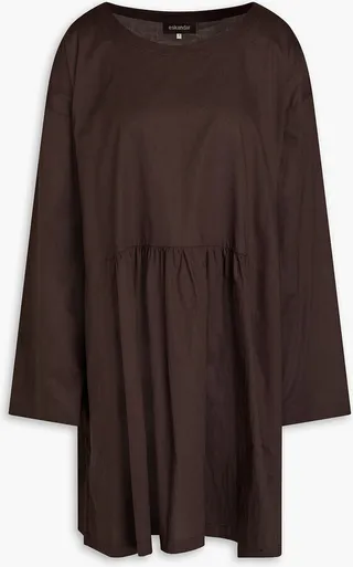 Oversized gathered cotton-poplin tunic