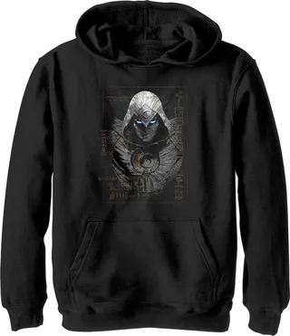 Boy's Marvel Moon Knight Egyptian Glyphs Pull Over Hoodie - Black - Medium