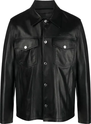 Logo-Embossed Leather Jacket