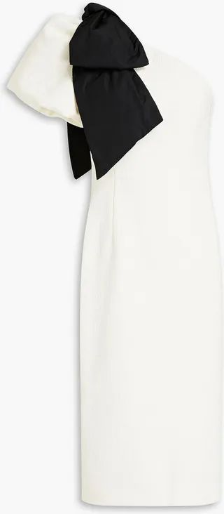 Monique one-shoulder bow-embellished cloqué midi dress
