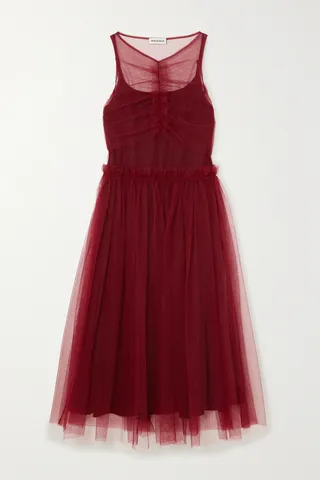 Molly Goddard - Loretta Gathered Tulle Midi Dress - Burgundy