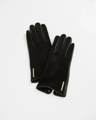 Suede Whipstitch Detail Glove in Black