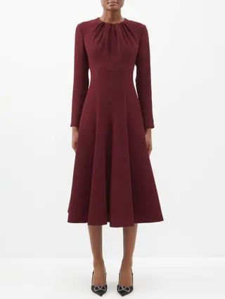 Belgium Gathered-neck Crepe Midi Dress