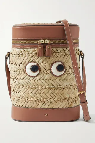 Anya Hindmarch - Eyes Leather-trimmed Straw Shoulder Bag - Neutrals