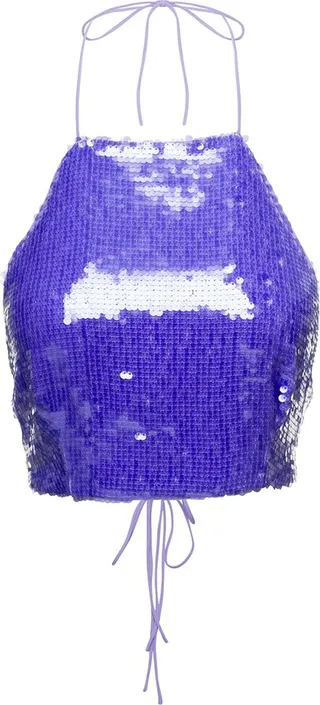 'lara' Purple Halterneck Crop Top With All-over Paillettes In Polyester Woman