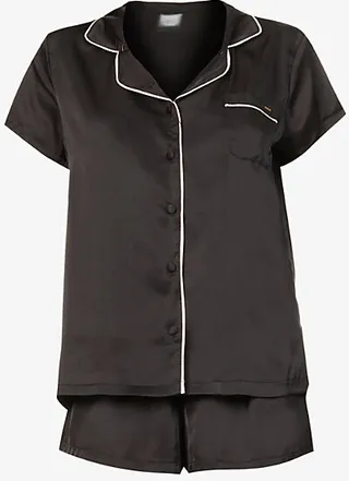 Womens Black Pale Pink Abigail Relaxed-fit Satin Pyjama set