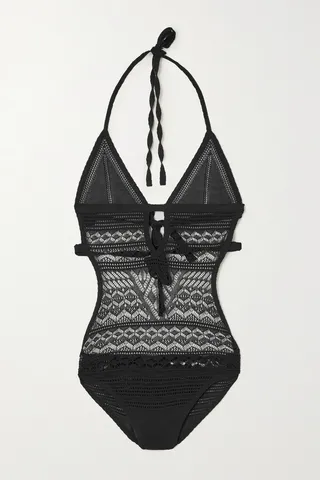 Isabel Marant - Adema Tie-detailed Crocheted Cotton-blend Halterneck Bodysuit - Black