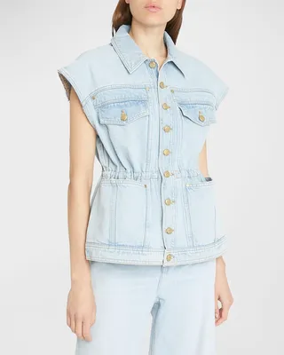The Odette Cinched-Waist Denim Vest Top
