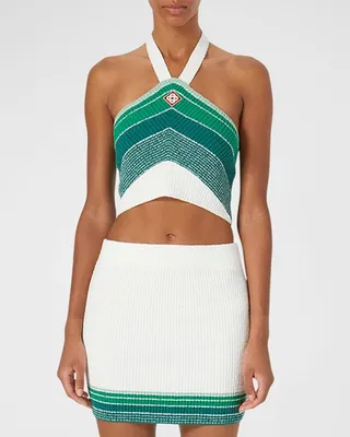 Chevron Gradient Boucle Crop Halter Top