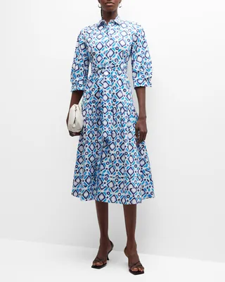 Danae Tiered Geometric-Print Midi Shirtdress