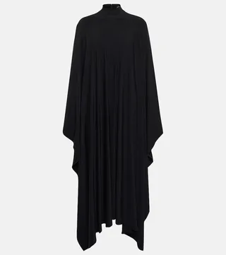 Draped jersey mockneck midi dress