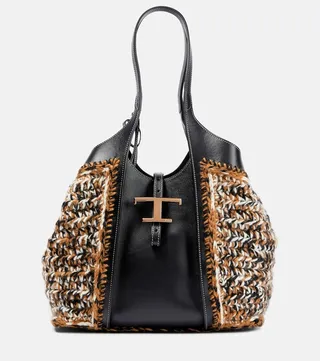 Timeless knit and leather tote bag