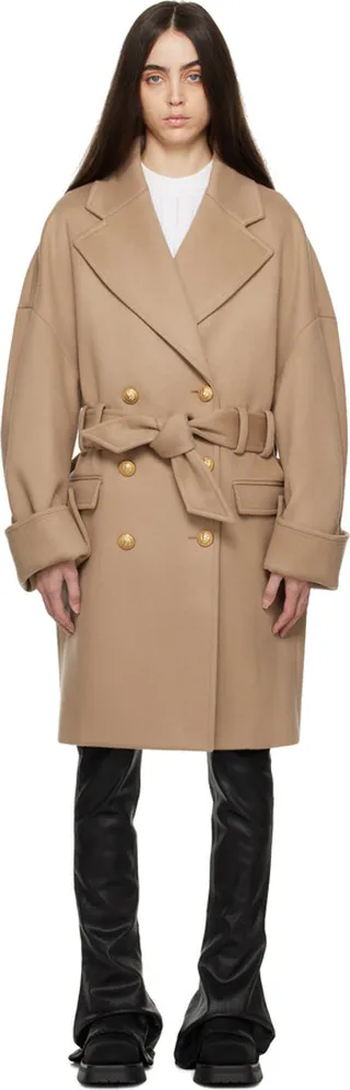 Balmain Tan Belt Coat