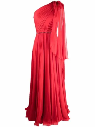 Dr. No one-shoulder silk-chiffon gown