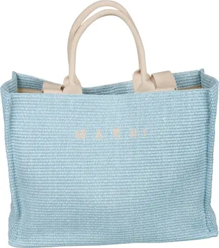 Logo Embroidered Raffia Tote