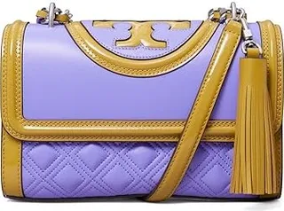 Tory Burch Fleming Patent Border Small Convertible Shoulder Bag (Royal Hyacinth Multicolor) Handbags