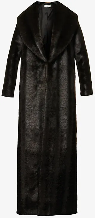 Womens Brun Chocolat Single-breasted Shawl-collar Oversized Faux fur Coat