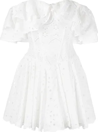 Eyelet-Detail Ruffled Mini Dress
