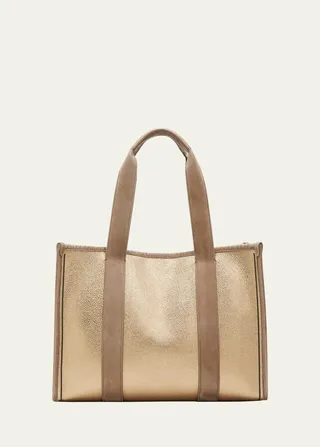 Metallic Leather Shopper Tote Bag