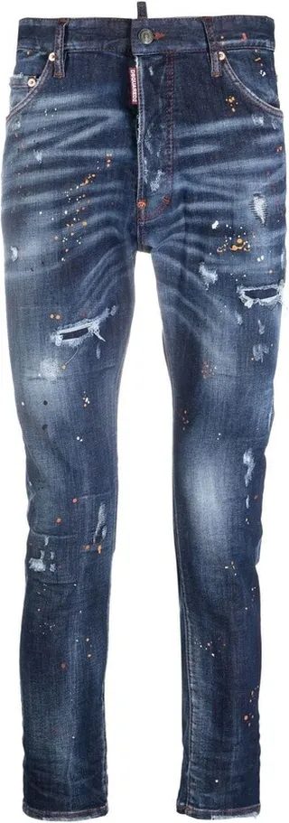 Distressed Paint-Splatter Skinny Jeans