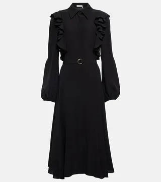 Ruffled silk shirt dress
