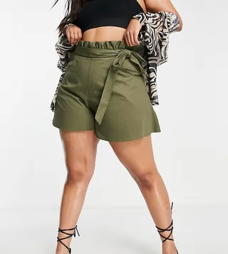 ASOS DESIGN Curve utility belted shorts in olive