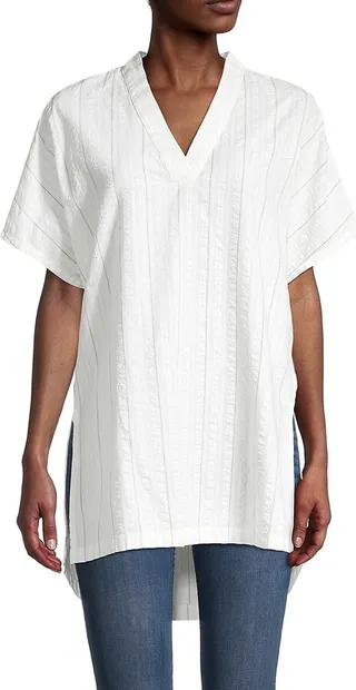 Striped Short Sleeve Crinkle Tunic