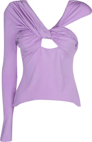 One-sleeve V-neck Draped Top
