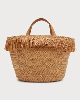 Braided Raffia Fringe Tote Bag