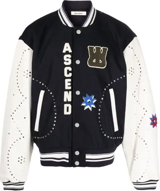 Blue Ascend Appliquéd Bomber Jacket