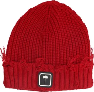 Palm Angels Logo-Patch Frayed Edge Beanie