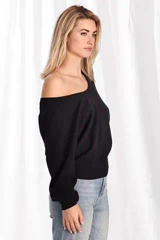 Minnie Rose Cotton Cashmere Doube Voop Neck Pullover - Black