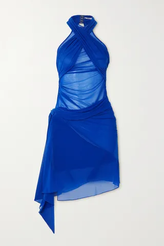 Supriya Lele - Draped Stretch-tulle Halterneck Mini Dress - Blue