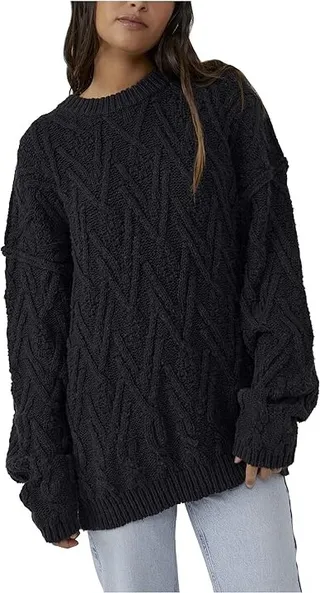 Free People Isla Cable Tunic (Black) Women's Clothing