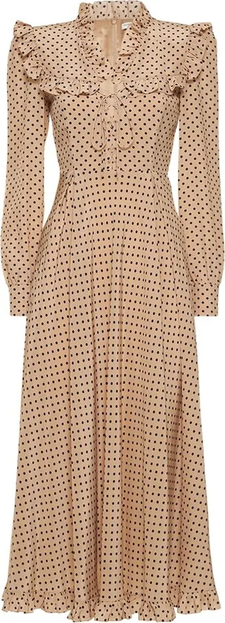 Polka dot silk georgette lace-up dress