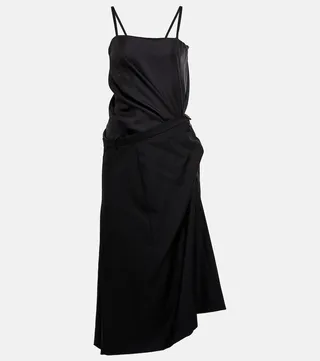 Asymmetric wool and silk midi dress