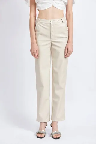 Vegan Leather Pant in Ecru