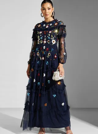 Floral Mesh Detail Dress