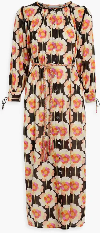Flowy belted floral-print cotton-voile maxi dress