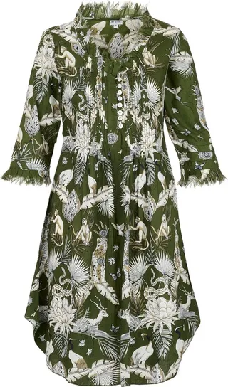 At Last... - Annabel Cotton Tunic In Olive Green Tropical