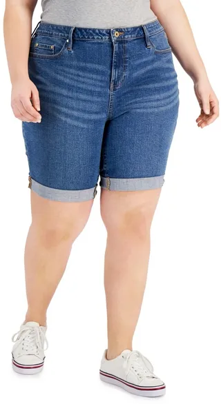 Tommy Hilfiger Th Flex Plus Size Cuffed Denim Shorts