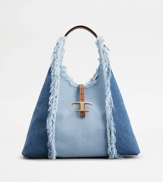 T Timeless Hobo Bag in Denim and Leather Medium