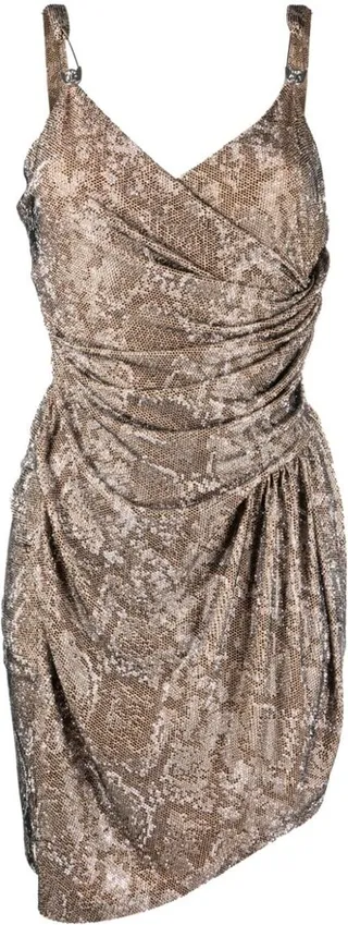 Python-print embellished mini dress
