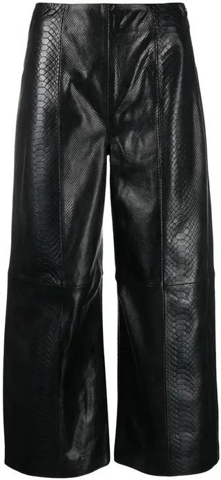 Snakeskin-Effect Leather Cropped Trousers